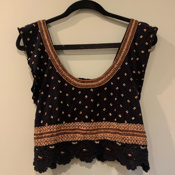 Free People Tops - Free People Black Crochet Cropped Tank